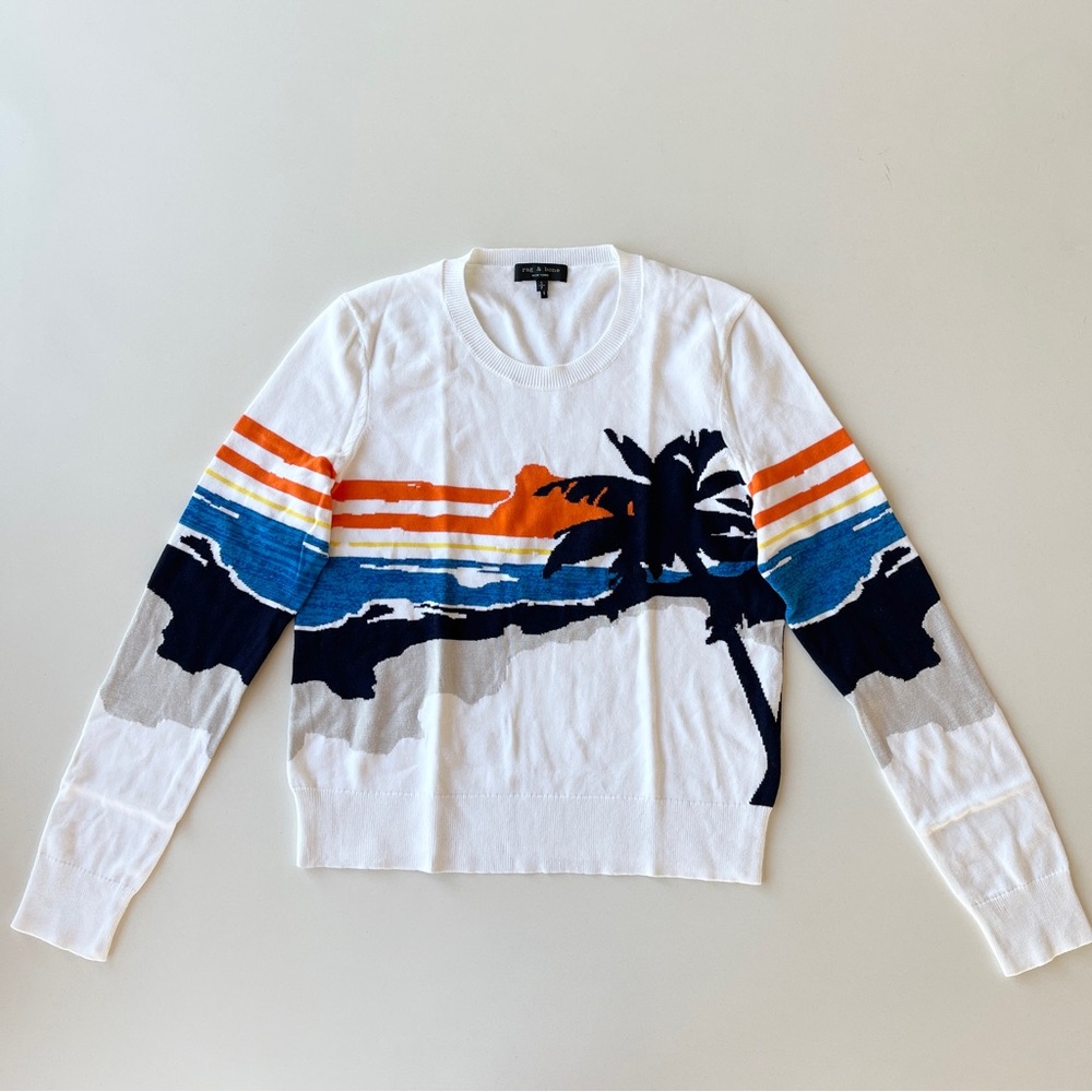 Women's White and Multicolor Sweater